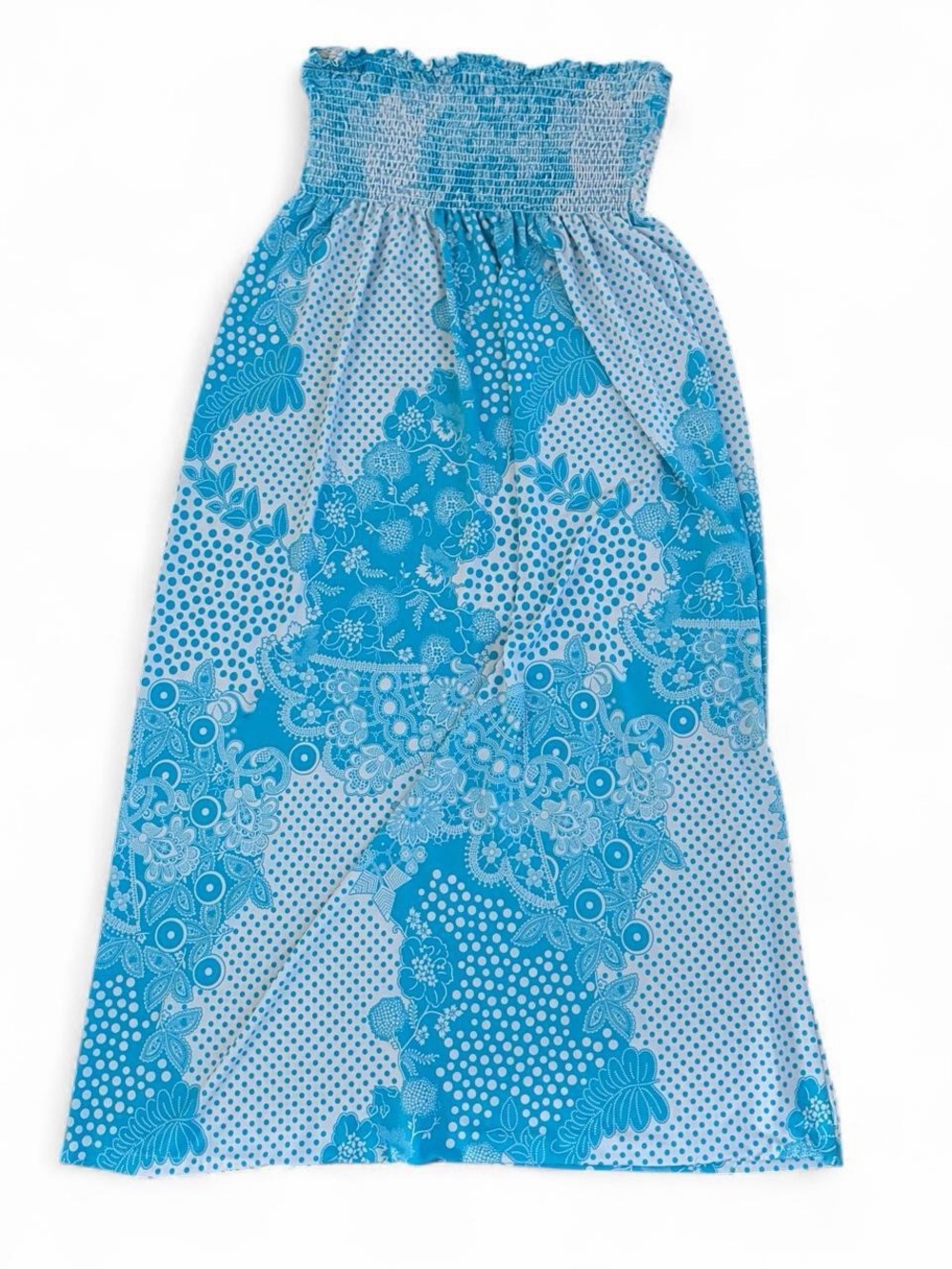 Blue and white floral and dot pattern maxi dress Sz L